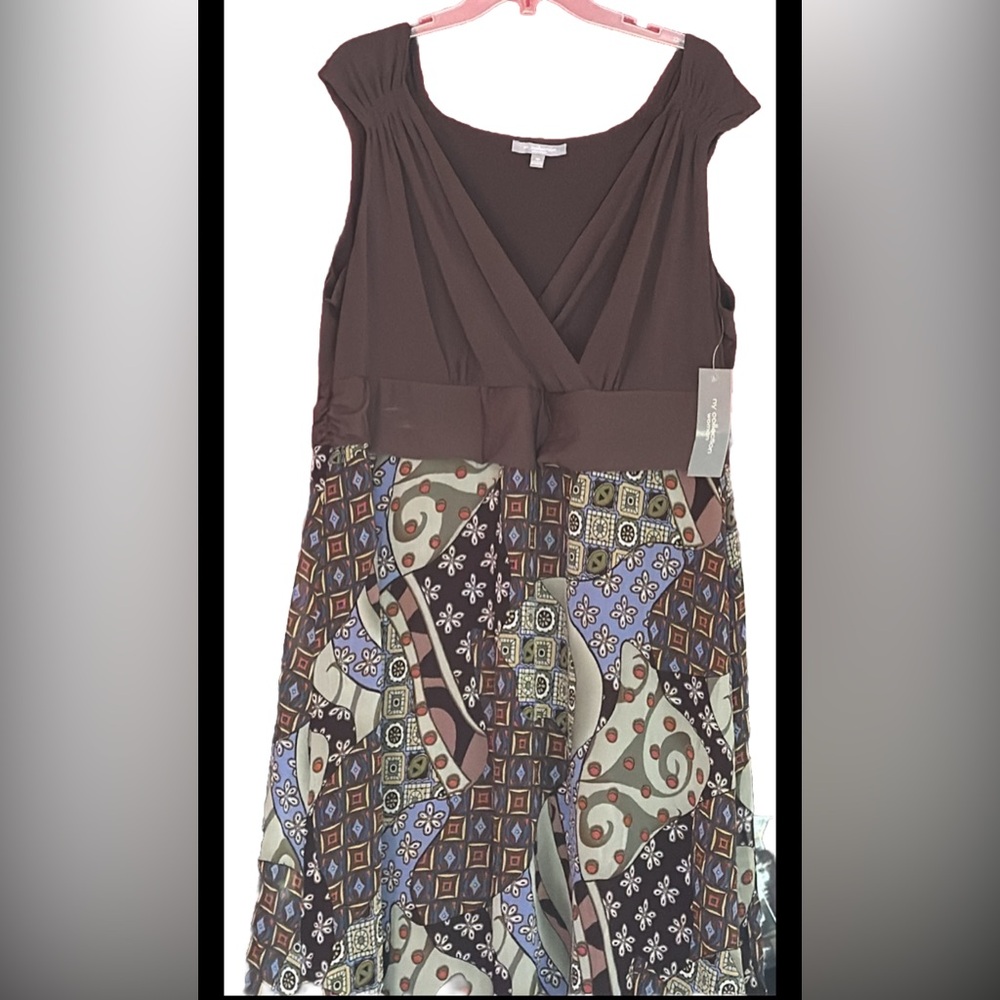 3X DRESS NY COLLECTION NEW Plus WOMAN Brown Sleeveless Lined Sage Blue NEW 22/24